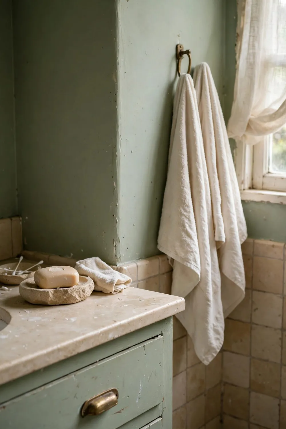 Spa-style bathroom with plants and candles: choose a Soft, Nature-Based Color Palette
