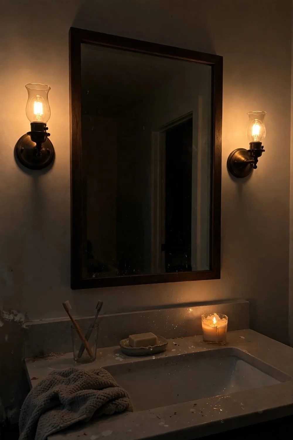 Spa-style bathroom with plants and candles: swap Harsh Lighting for Warm, Layered Light