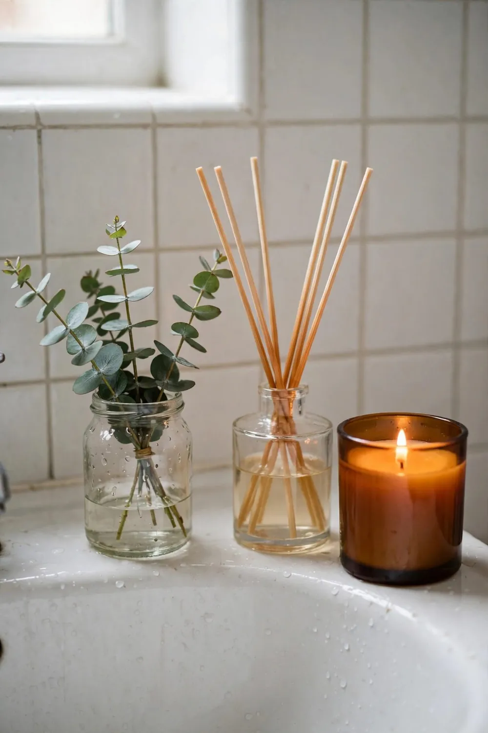 Spa-style bathroom with plants and candles: add One Signature Scent