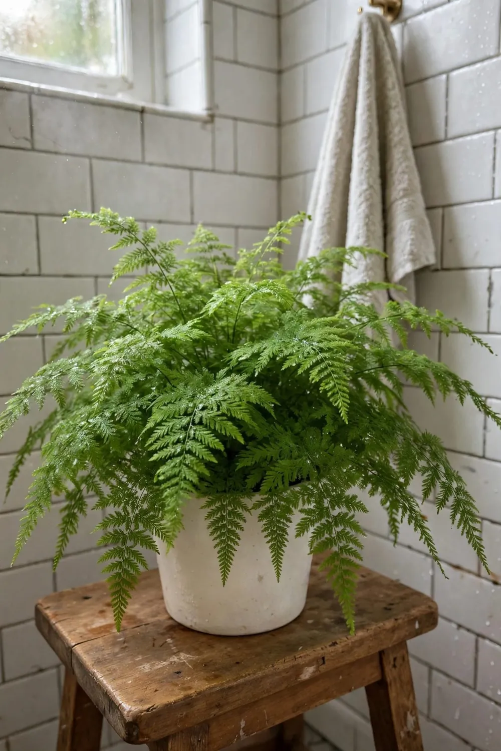 Spa-style bathroom with plants and candles: add a Fern for Soft, Lush Texture