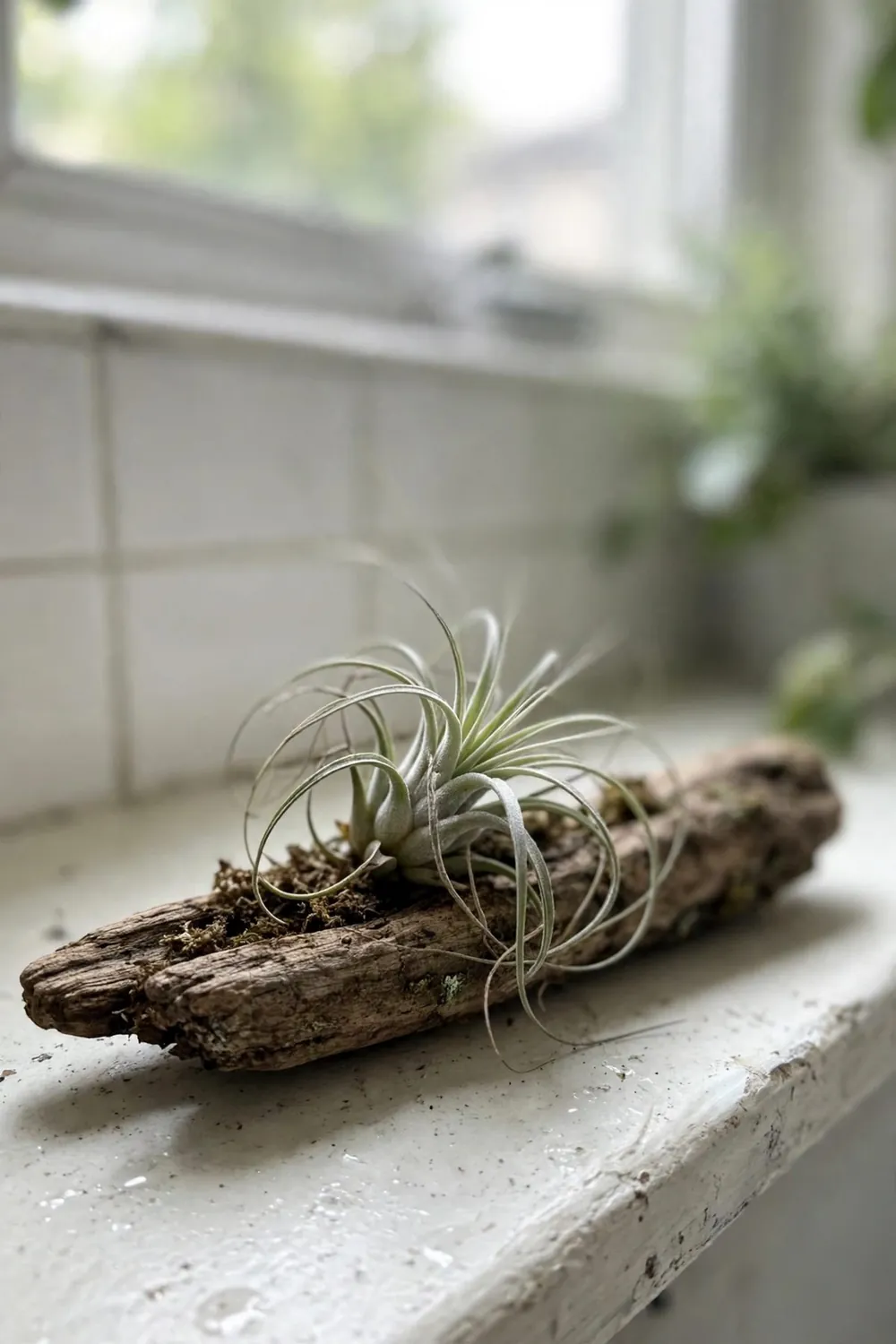 Spa-style bathroom with plants and candles: grow an Air Plant on the Windowsill