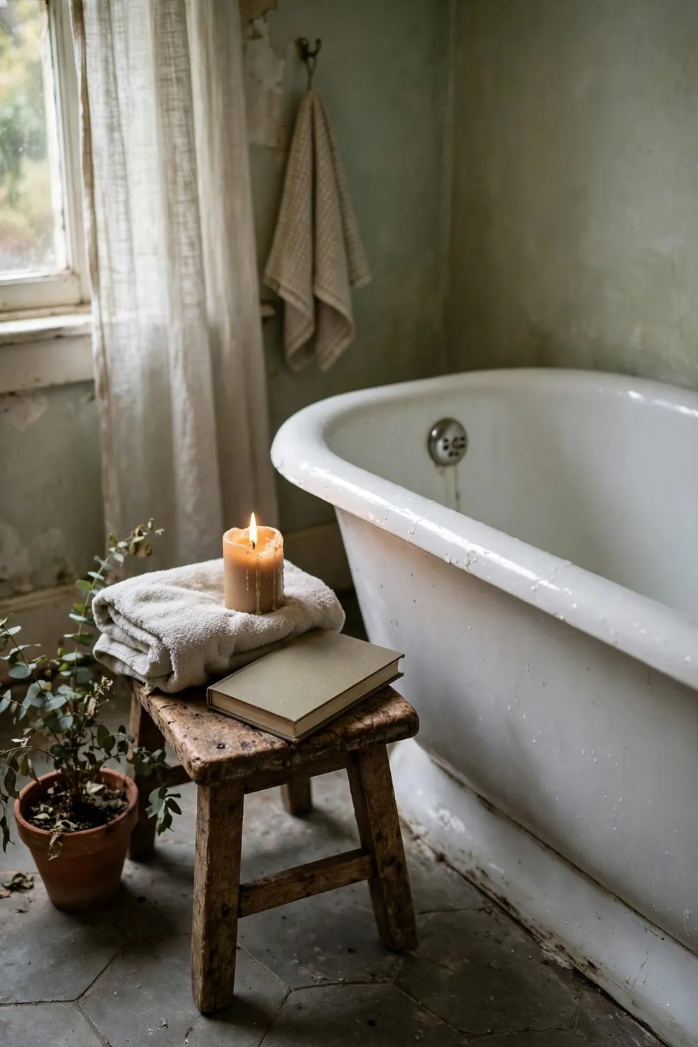 Spa-style bathroom with plants and candles: add a Small Stool or Bench