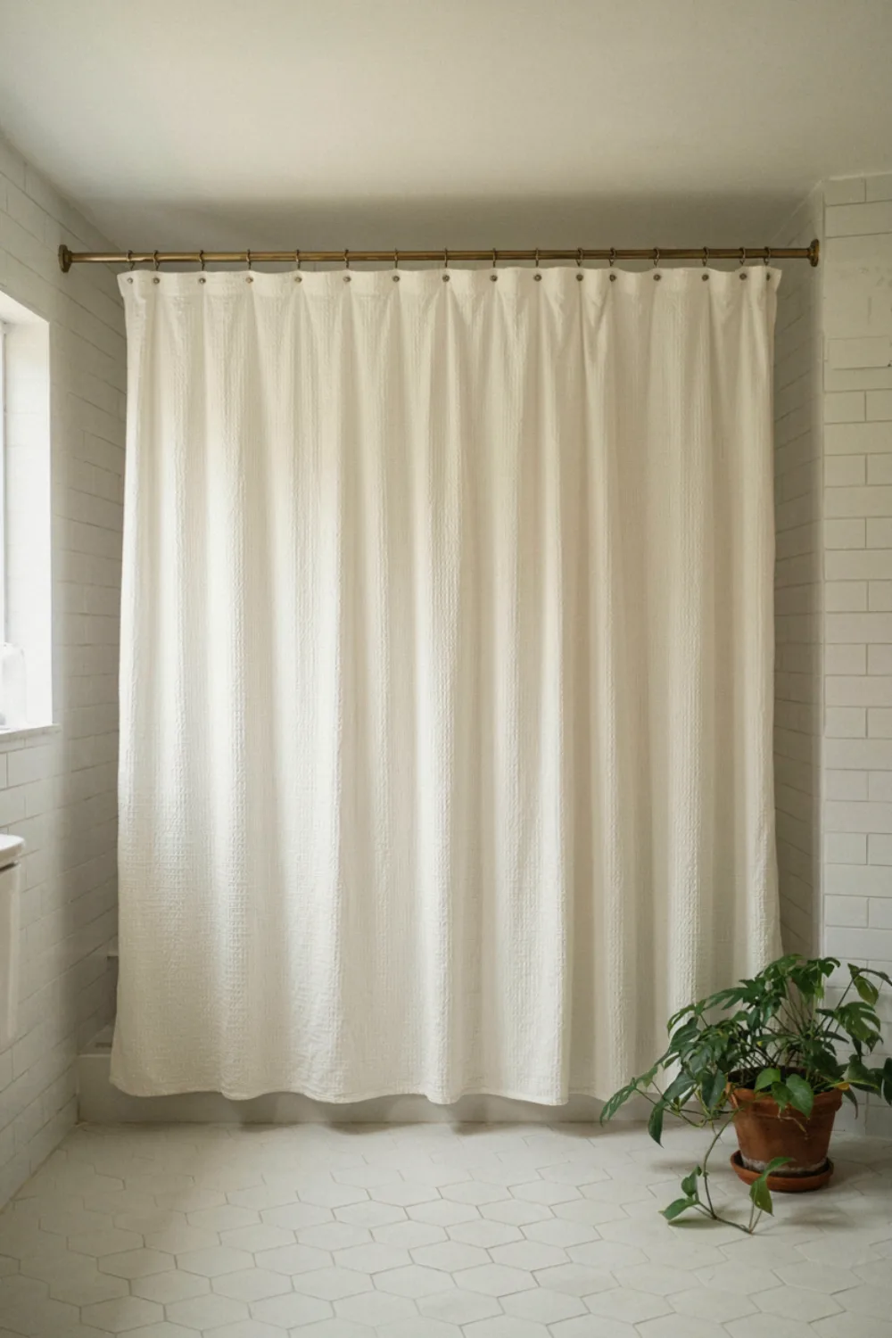 Spa-style bathroom with plants and candles: swap the Shower Curtain for a Linen-Look Spa Curtain