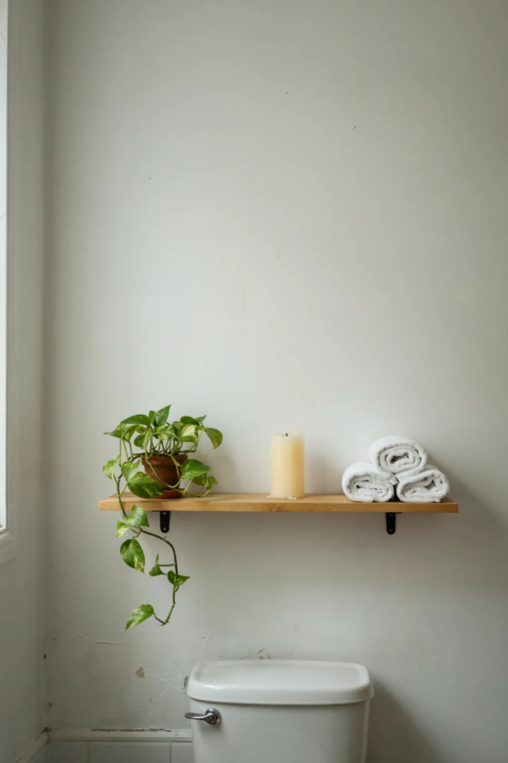 Spa-style bathroom with plants and candles: put a Slim Shelf Over the Toilet
