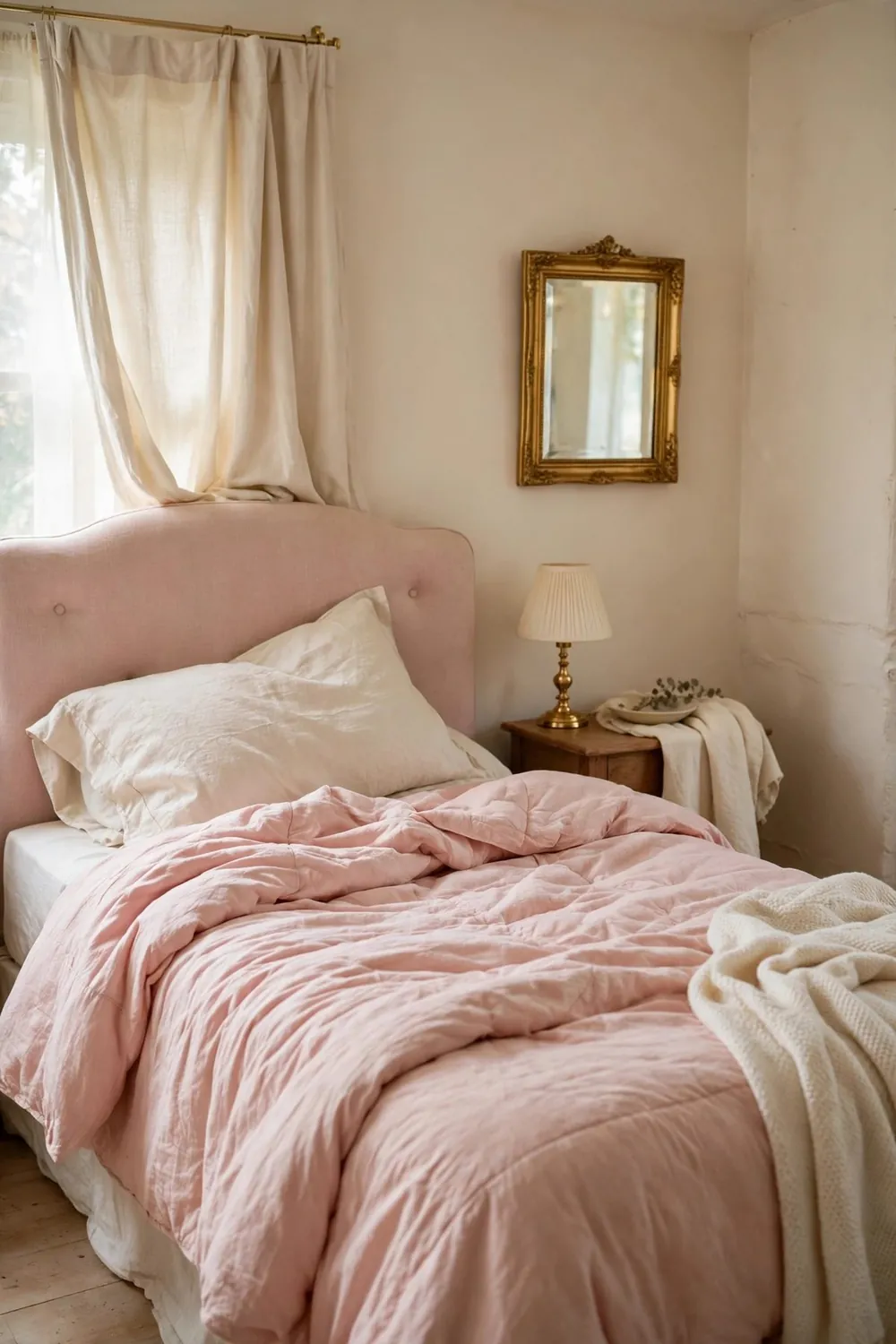 Bedroom with a beautiful color combination: blush Pink & Cream (With Gold)