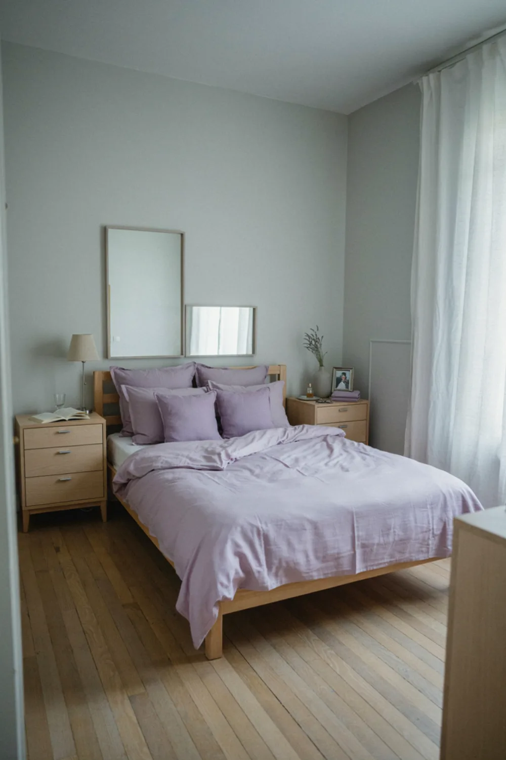 Bedroom with a beautiful color combination: lavender & Pale Grey: Hushed and Dreamy