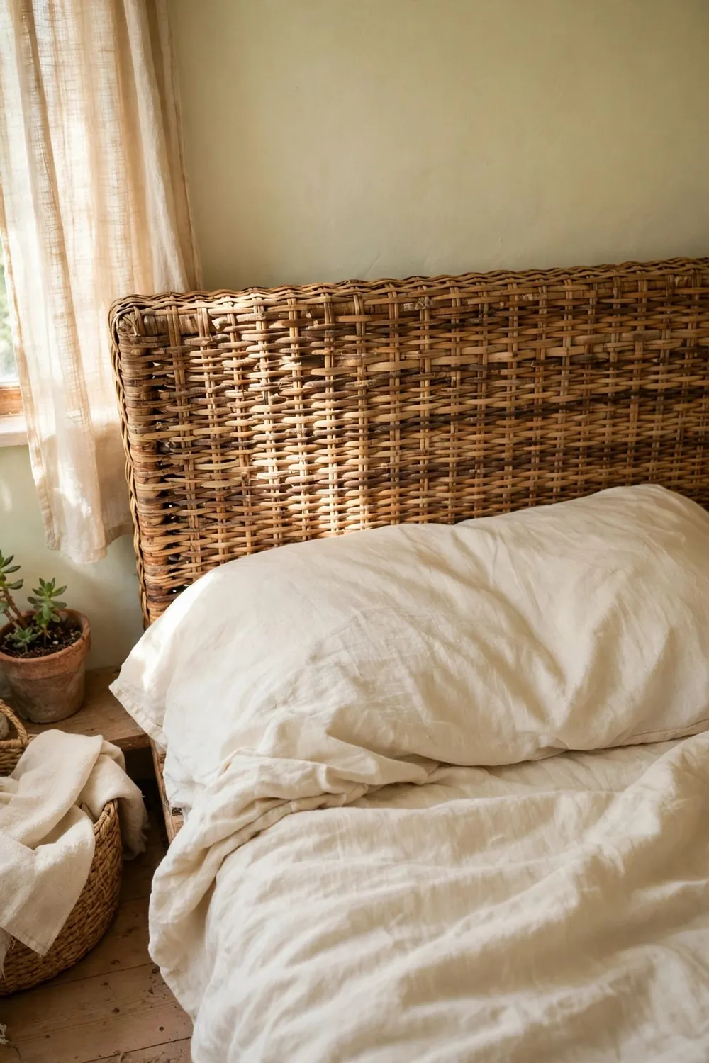 Small cozy boho bedroom: choose a Low or Woven Headboard