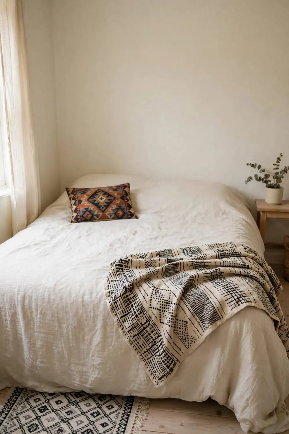 Small cozy boho bedroom: add Global Patterns in Small Doses