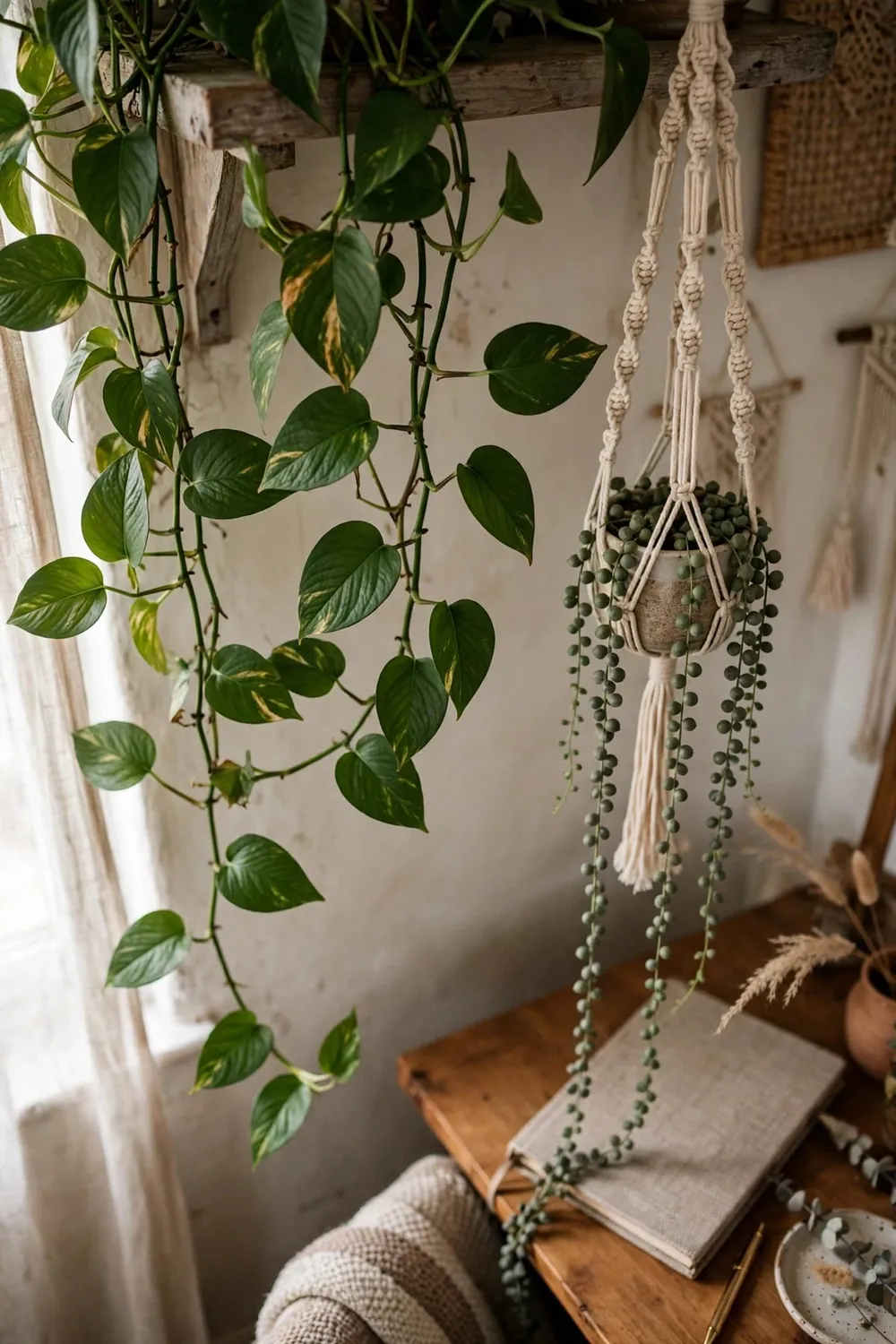Cozy boho home office nook: let Plants Trail From Above