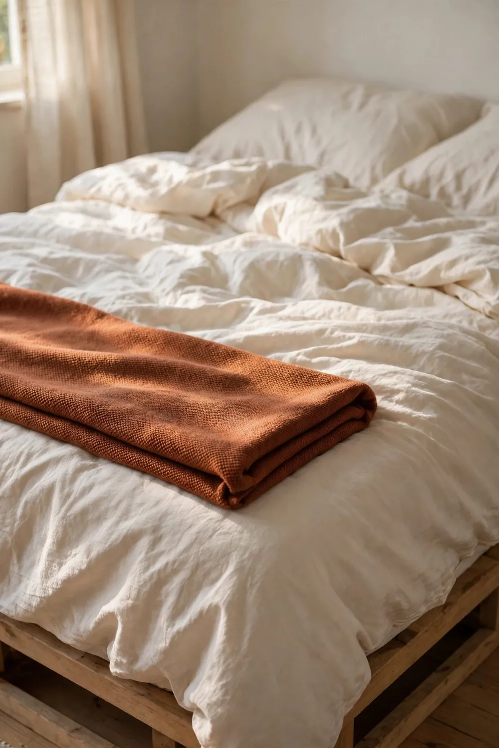 Cozy fall bedroom in warm feminine tones: build the Base in Cream and Warm White