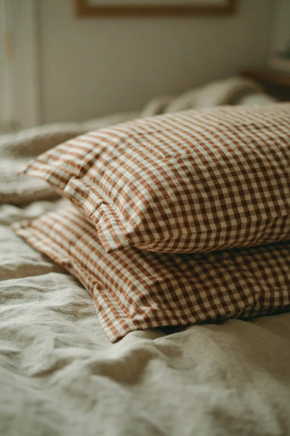 Cozy fall bedroom in warm feminine tones: choose Flannel Pillowcases in a Tiny Check