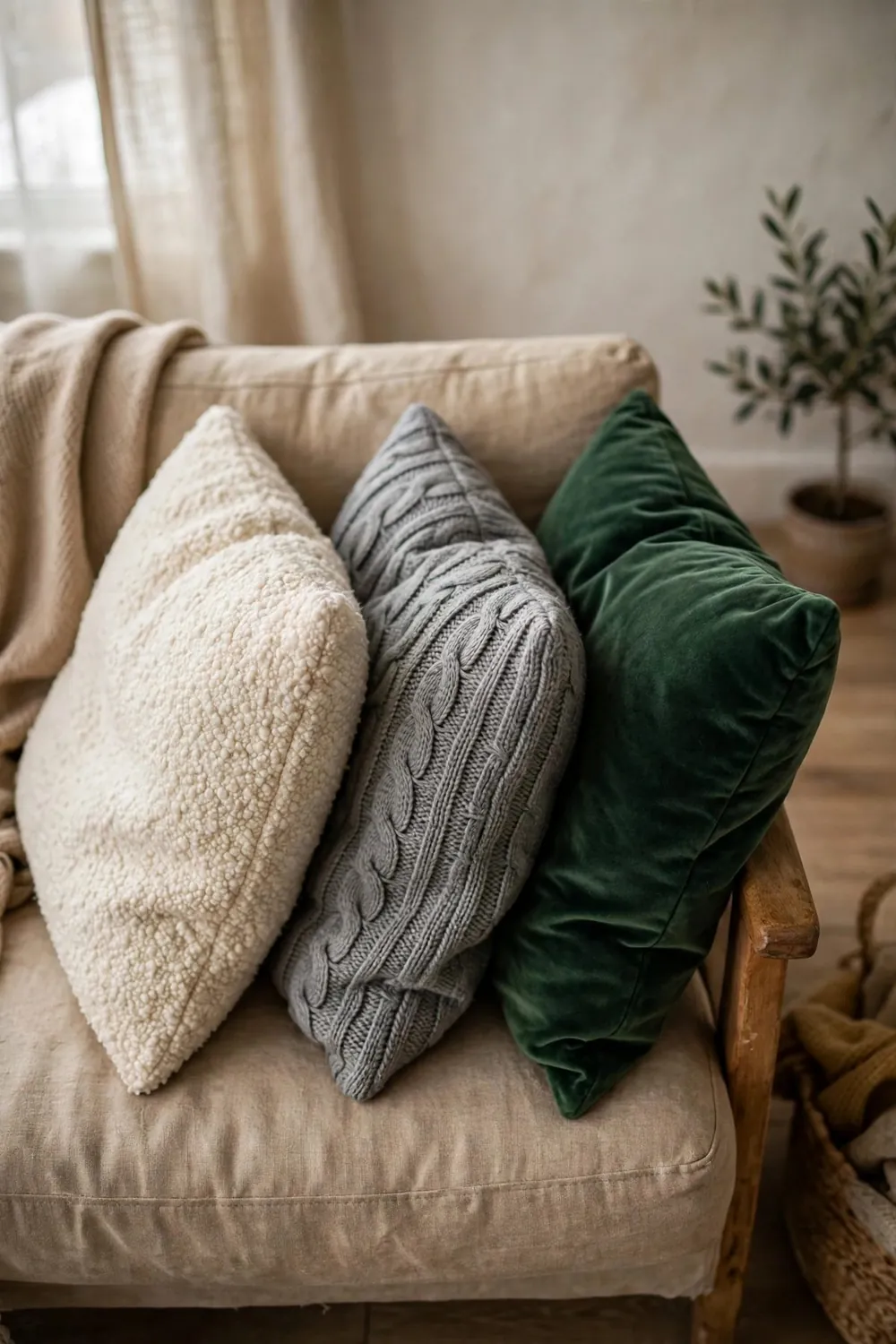 Small cozy winter room: swap in Winter Cushion Covers