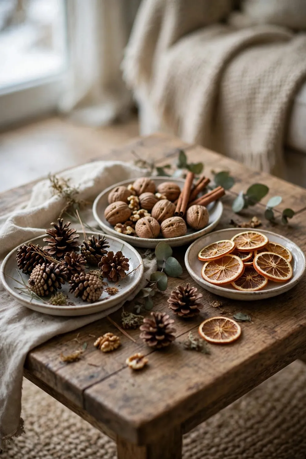 Small cozy winter room: set Out Bowls of Winter Nature