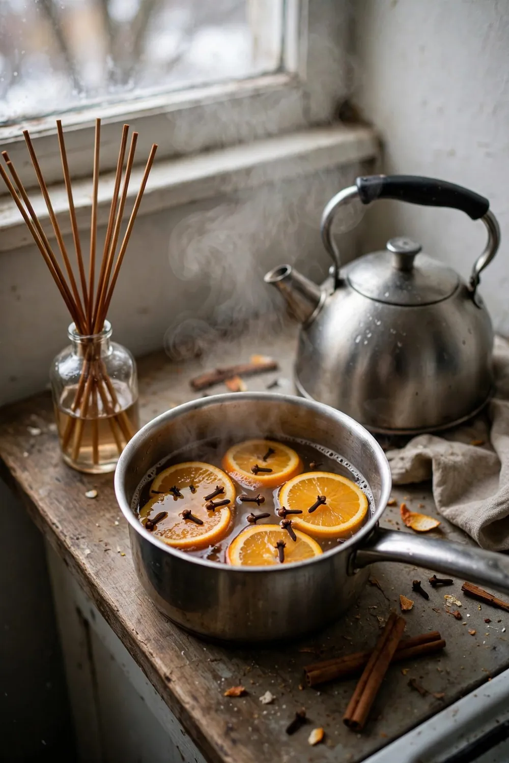 Small cozy winter room: simmer or Diffuse a Winter Scent