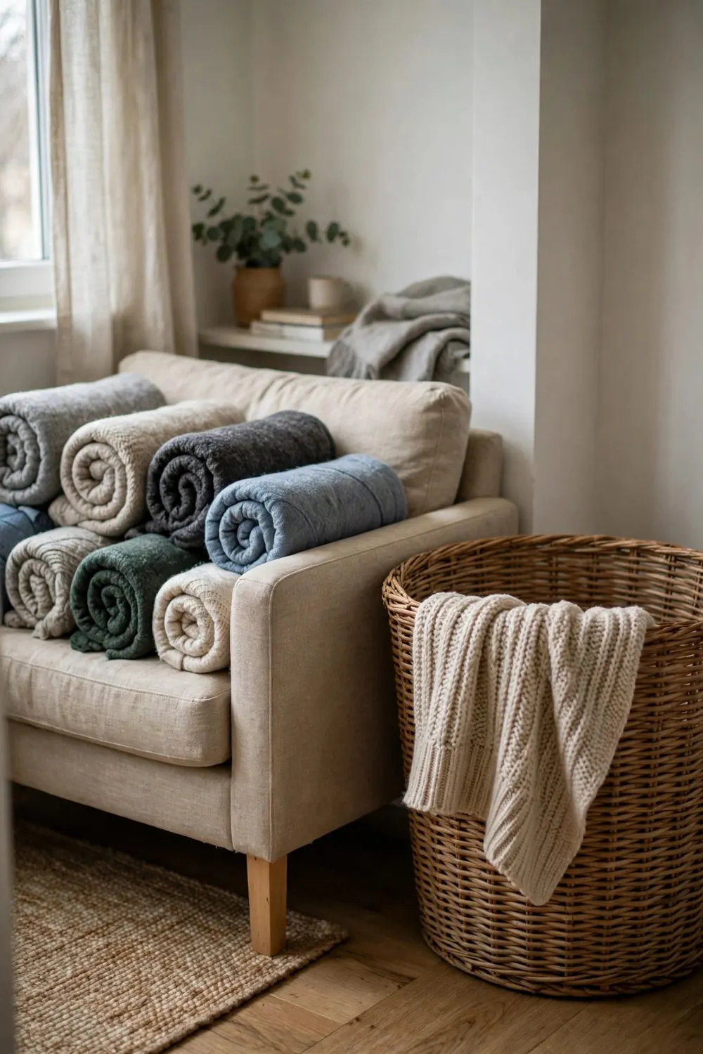 Small cozy winter room: give Blankets a Basket Home
