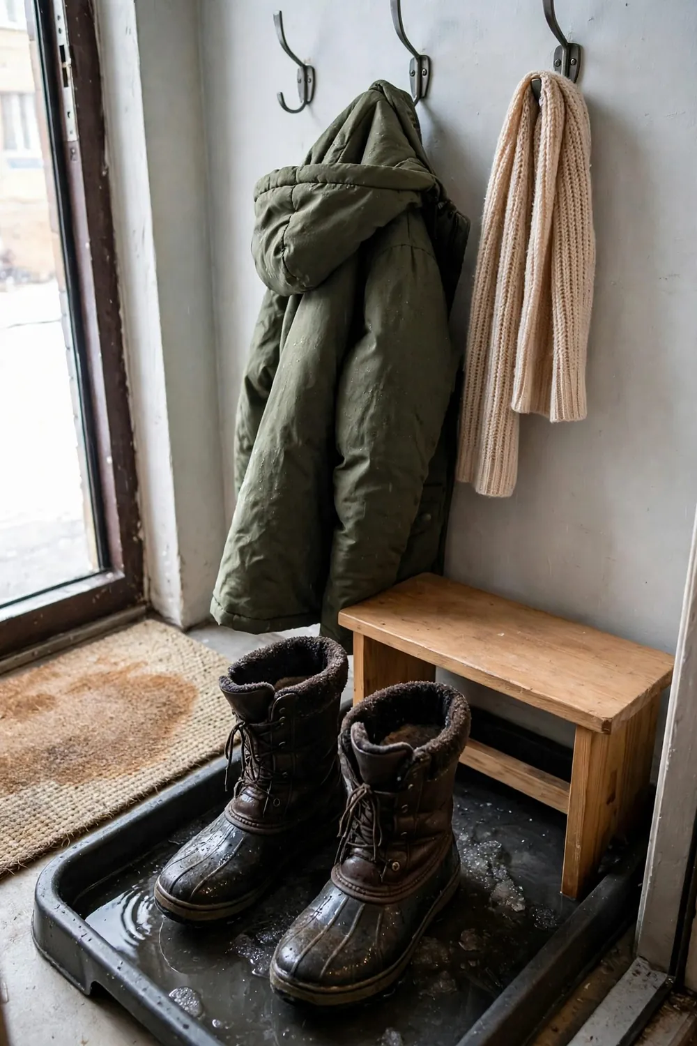 Small cozy winter room: create a Boot Tray Zone