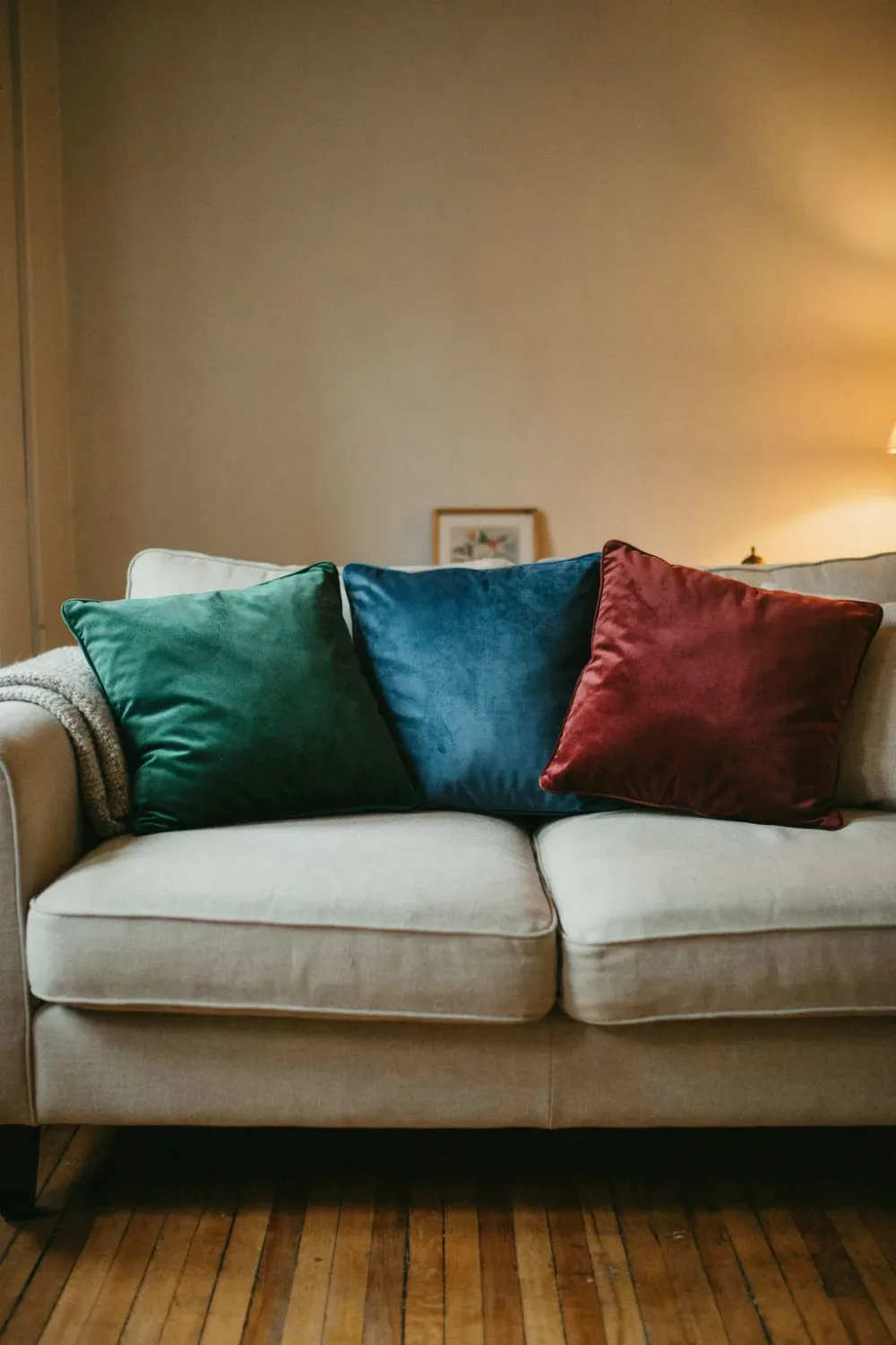 Small cozy winter room: add Velvet Cushions in Deep Jewel Tones
