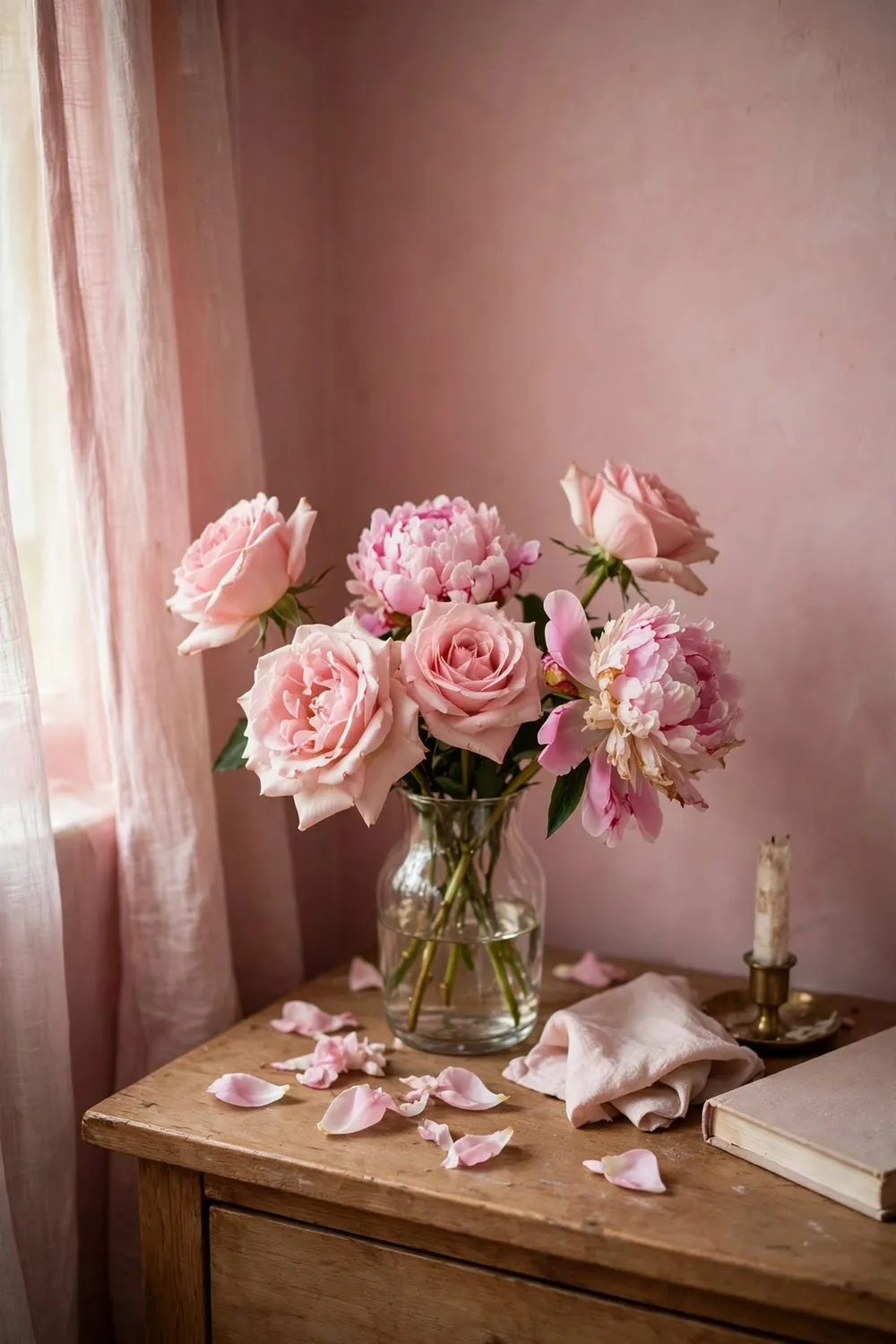 Dreamy blush pink bedroom: finish With Fresh or Faux Flowers