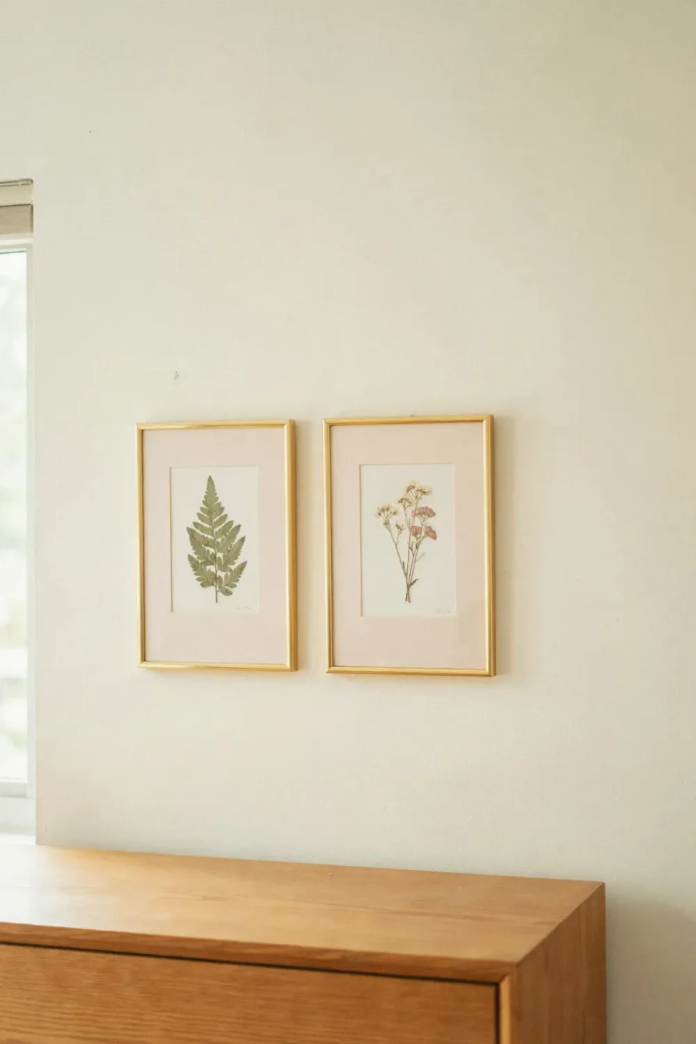 Dreamy blush pink bedroom: hang Prints With Pale Pink Mats