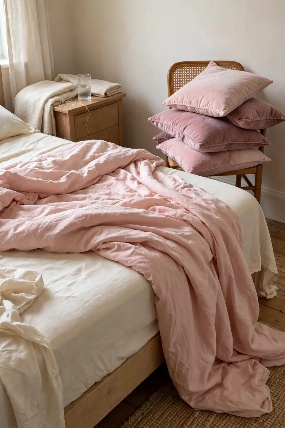 Dreamy blush pink bedroom: warm the Palette With Brass Lamps