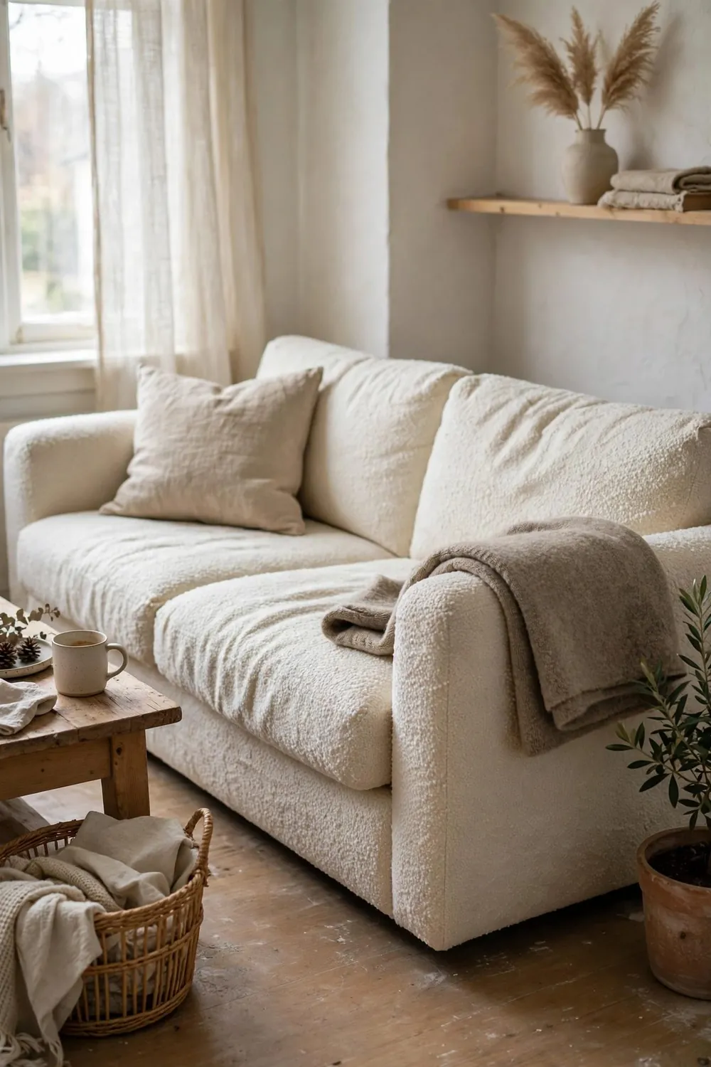 Neutral scandinavian living room: choose a Light Linen or Boucle Sofa
