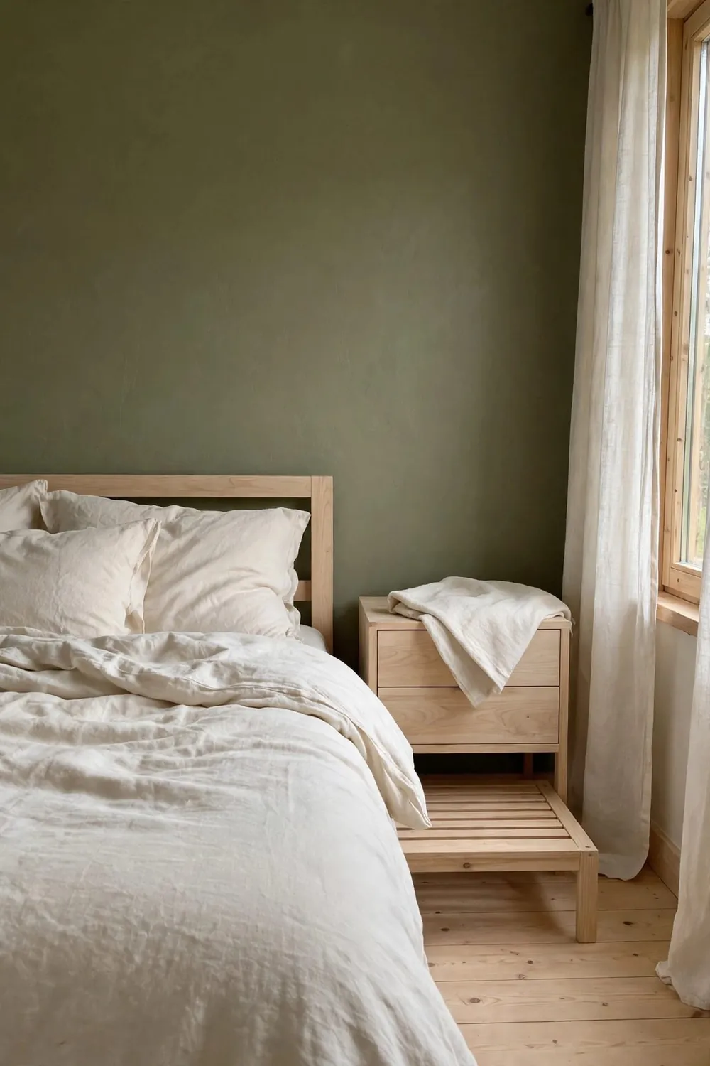 Minimal olive green japanese zen bedroom: let Olive Be One Voice in a Quiet Trio