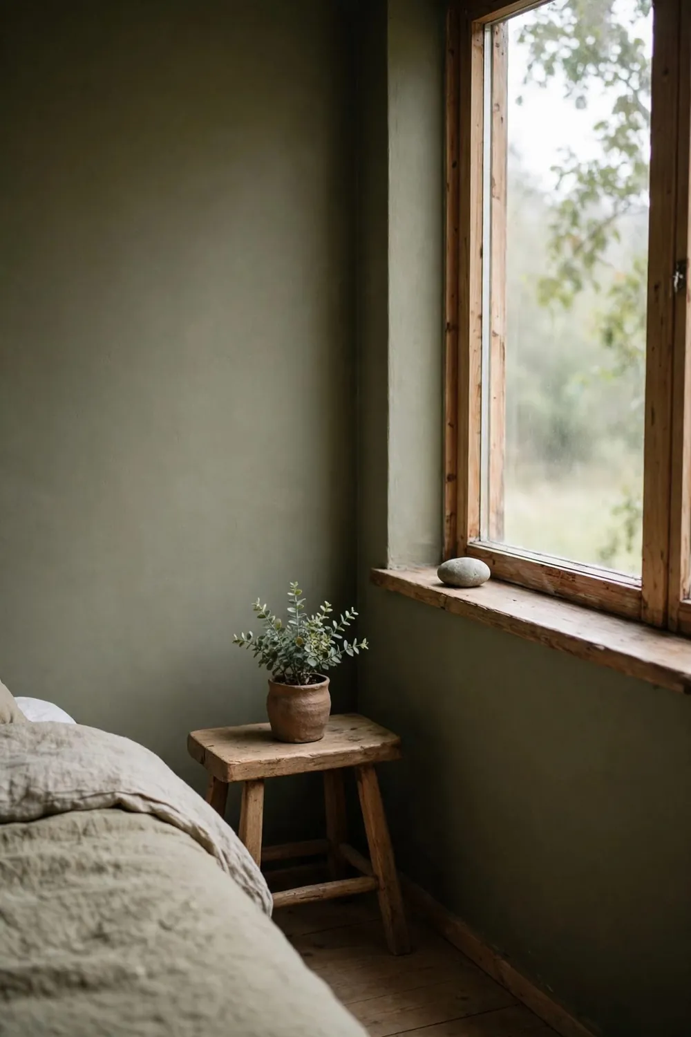 Minimal olive green japanese zen bedroom: invite Nature In, Sparingly