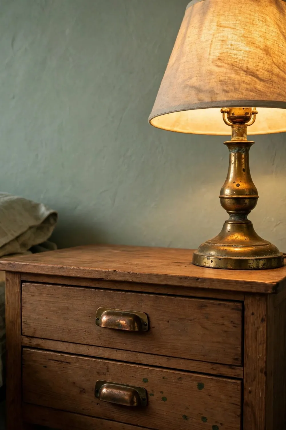 Warm sage green bedroom: pick Warm Metals: Brass, Bronze, Aged Gold