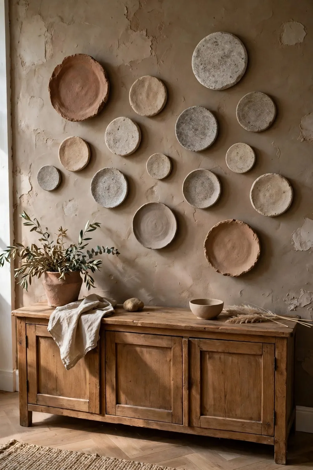Modern living room with large sculptural wall art: ceramic and Stone Compositions: Earthy Galleries