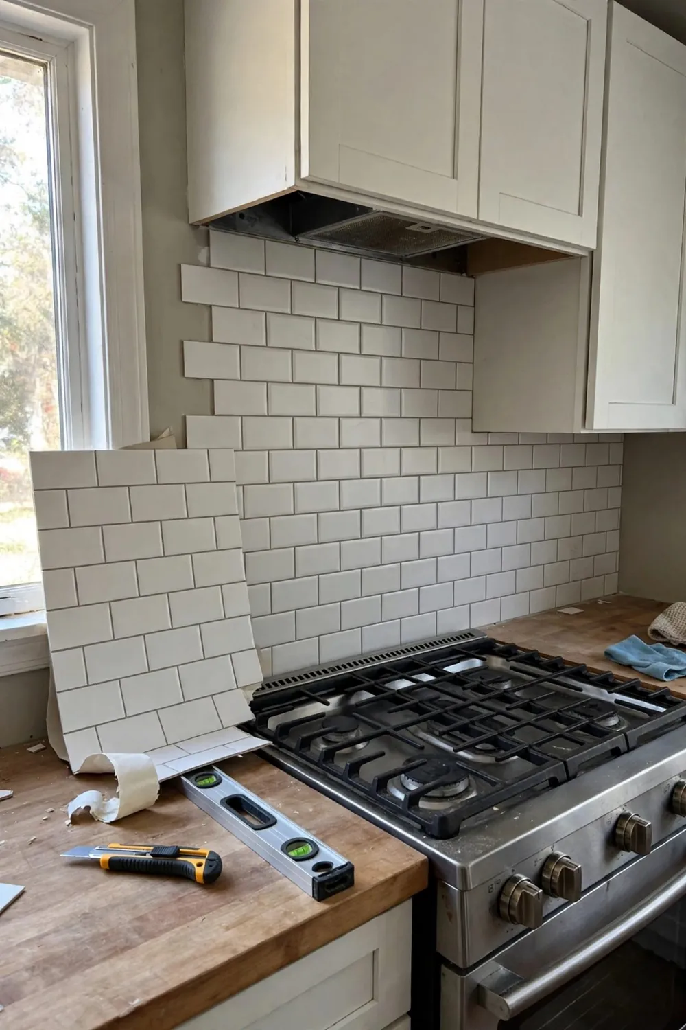 Simple diy home project in progress: add a Peel-and-Stick Backsplash