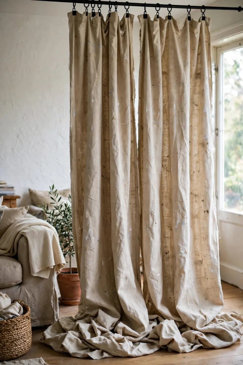 Simple diy home project in progress: make No-Sew Curtains From Drop Cloths or Fabric