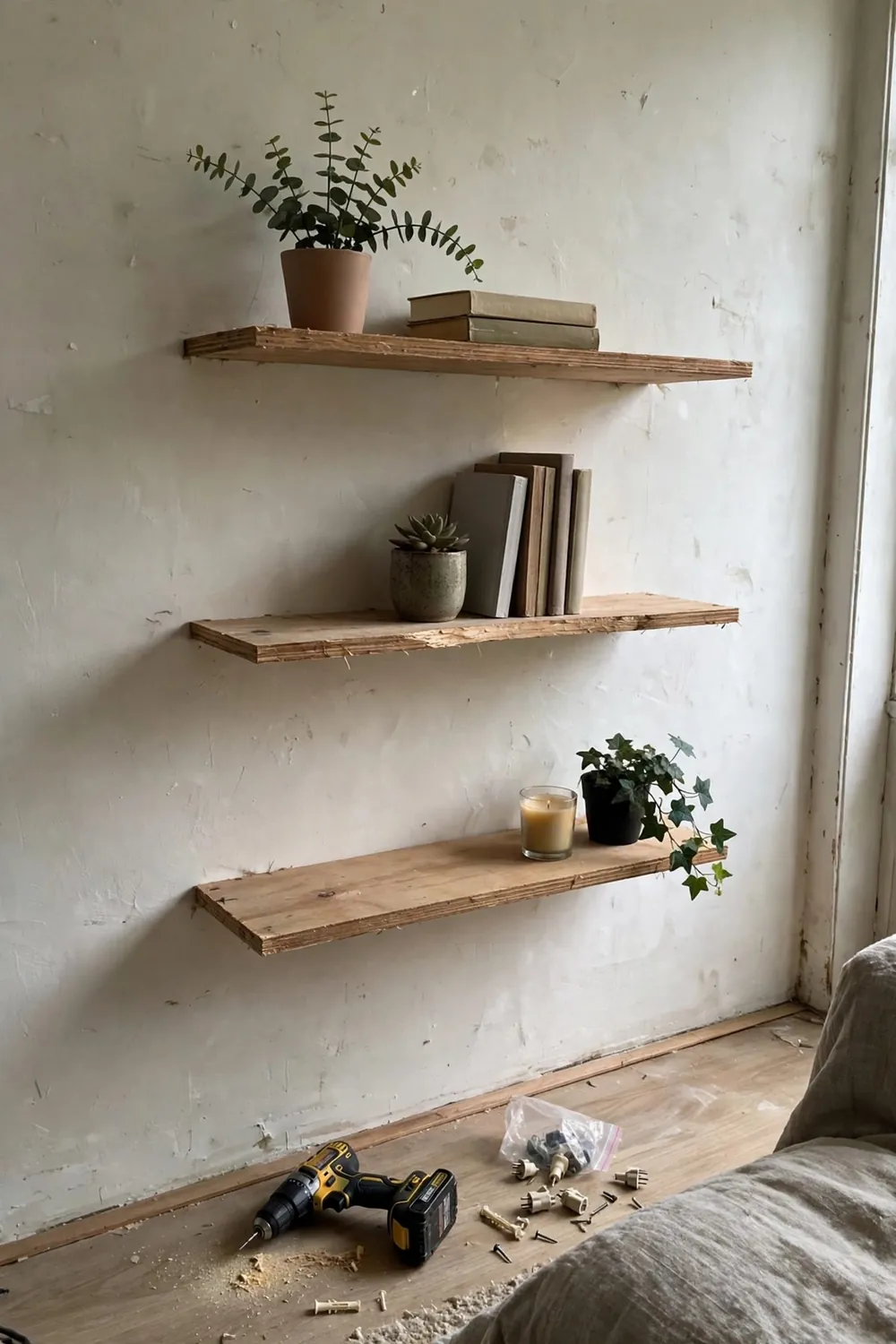 Simple diy home project in progress: build a Simple Floating Shelf (or Three)