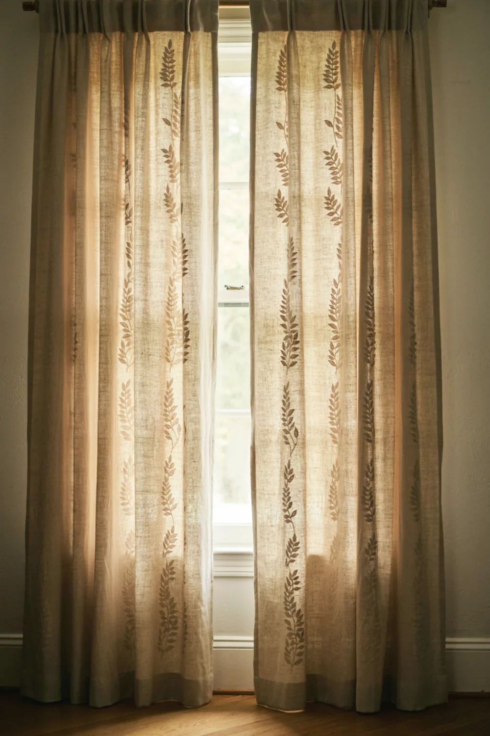 Simple diy home project in progress: stencil a Quiet Pattern Onto Plain Curtains