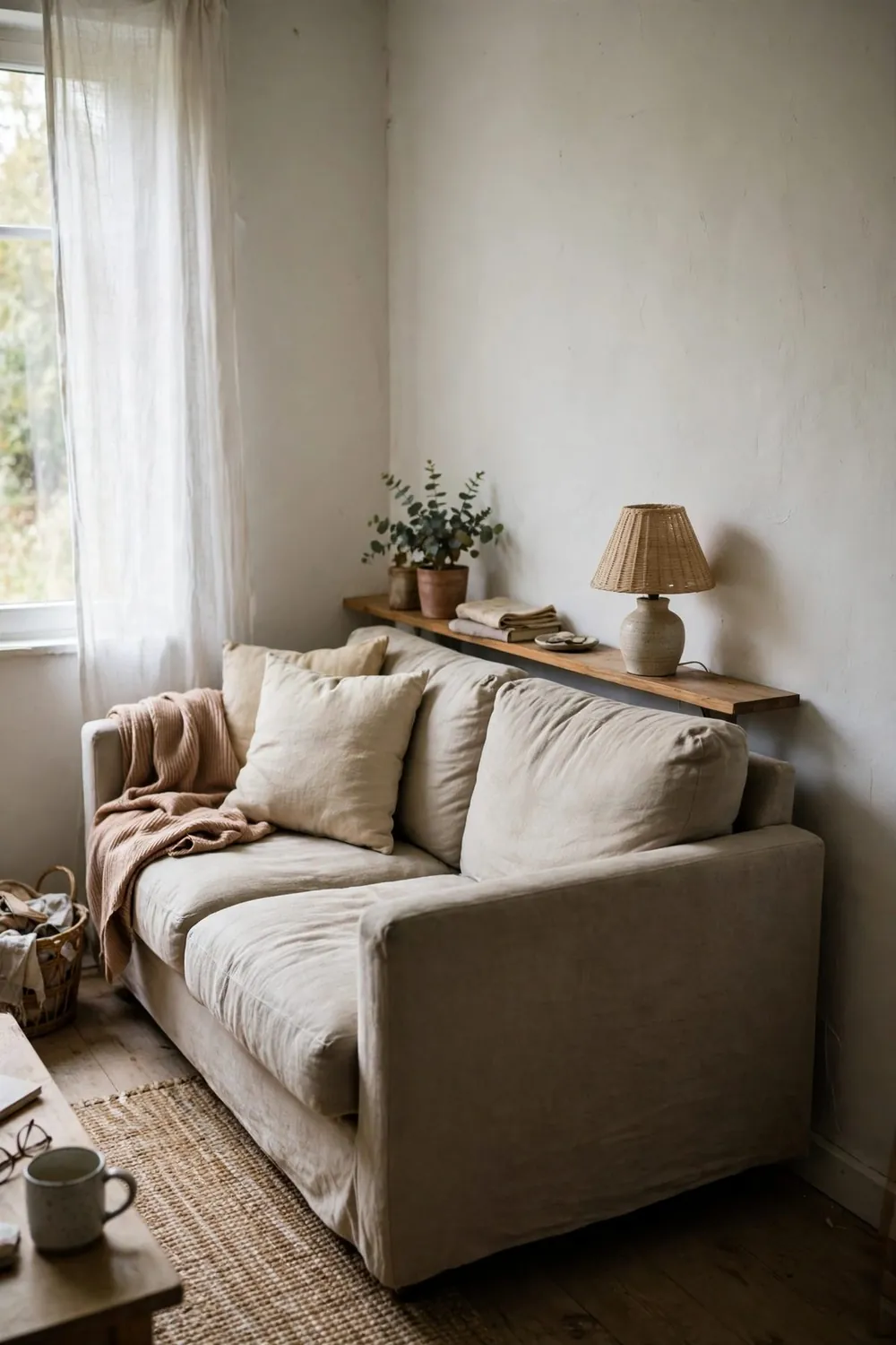 Small bright living room: float the Sofa Off the Wall