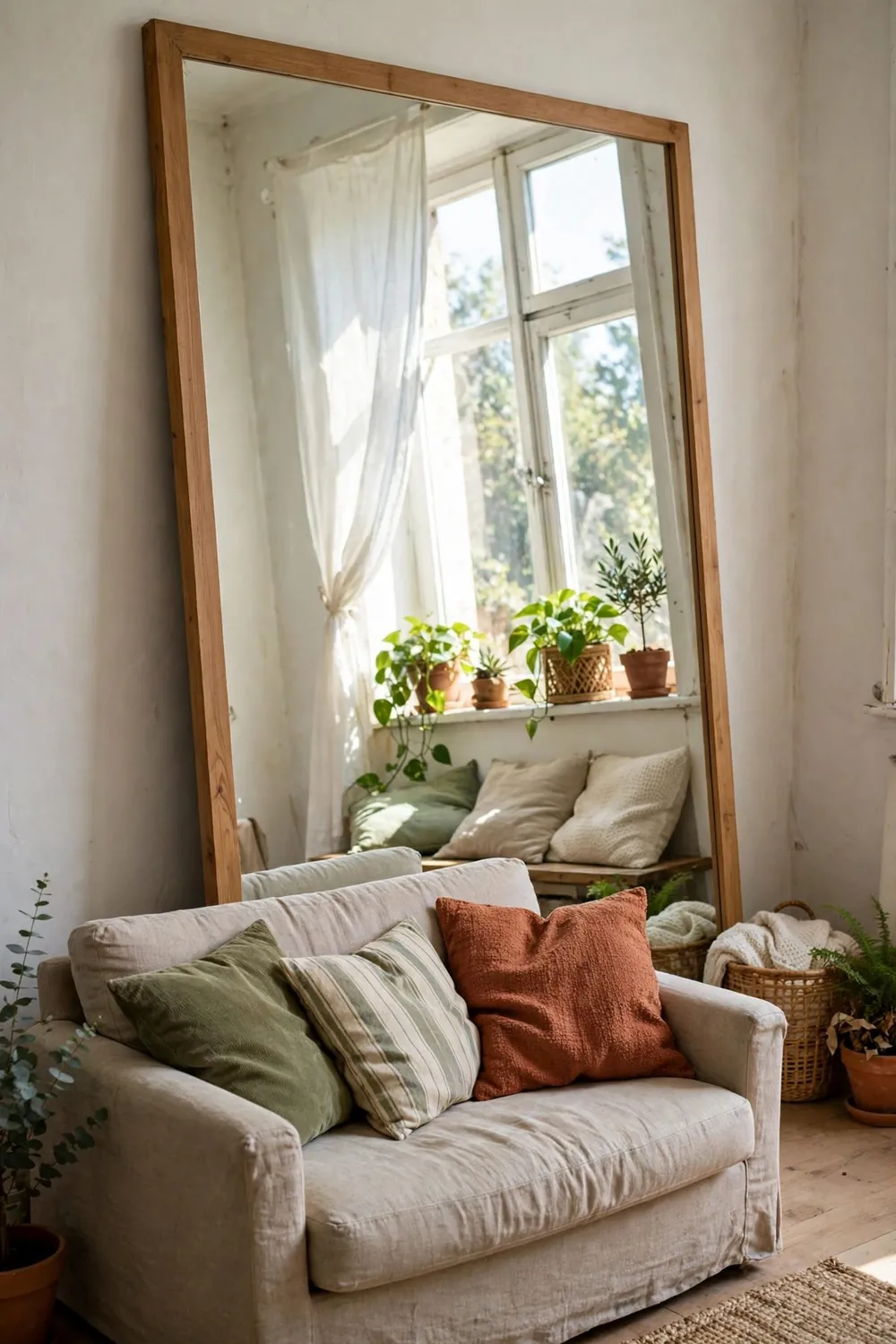 Small bright living room: hang One Large Mirror Where It Catches Light