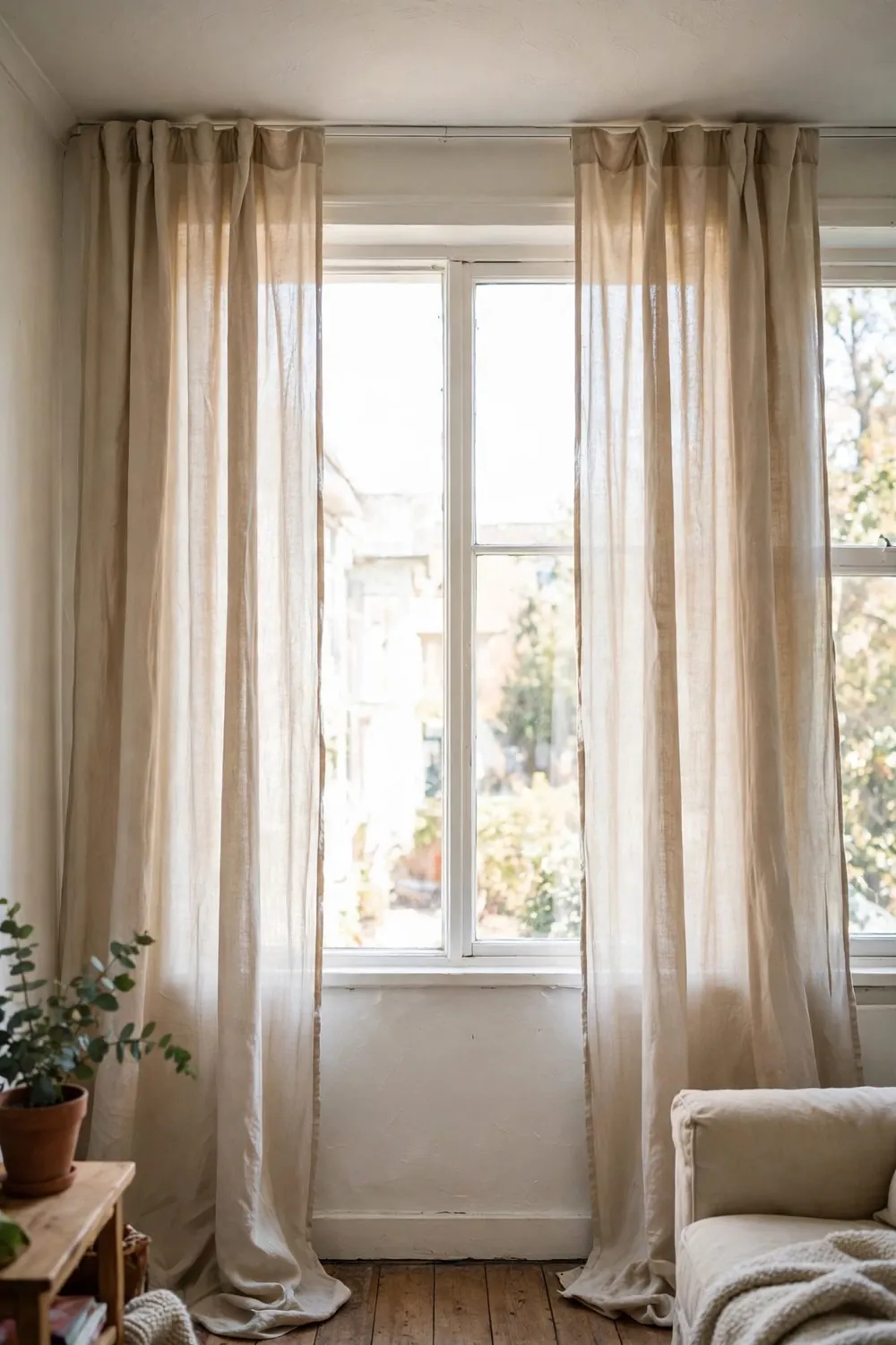 Small bright living room: swap Heavy Curtains for Light, High-Hung Ones