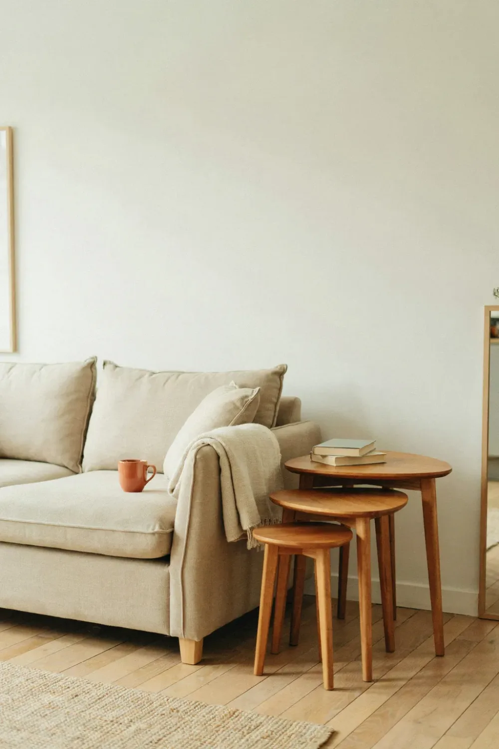 Small bright living room: use Nesting Tables Instead of One Big Side Table