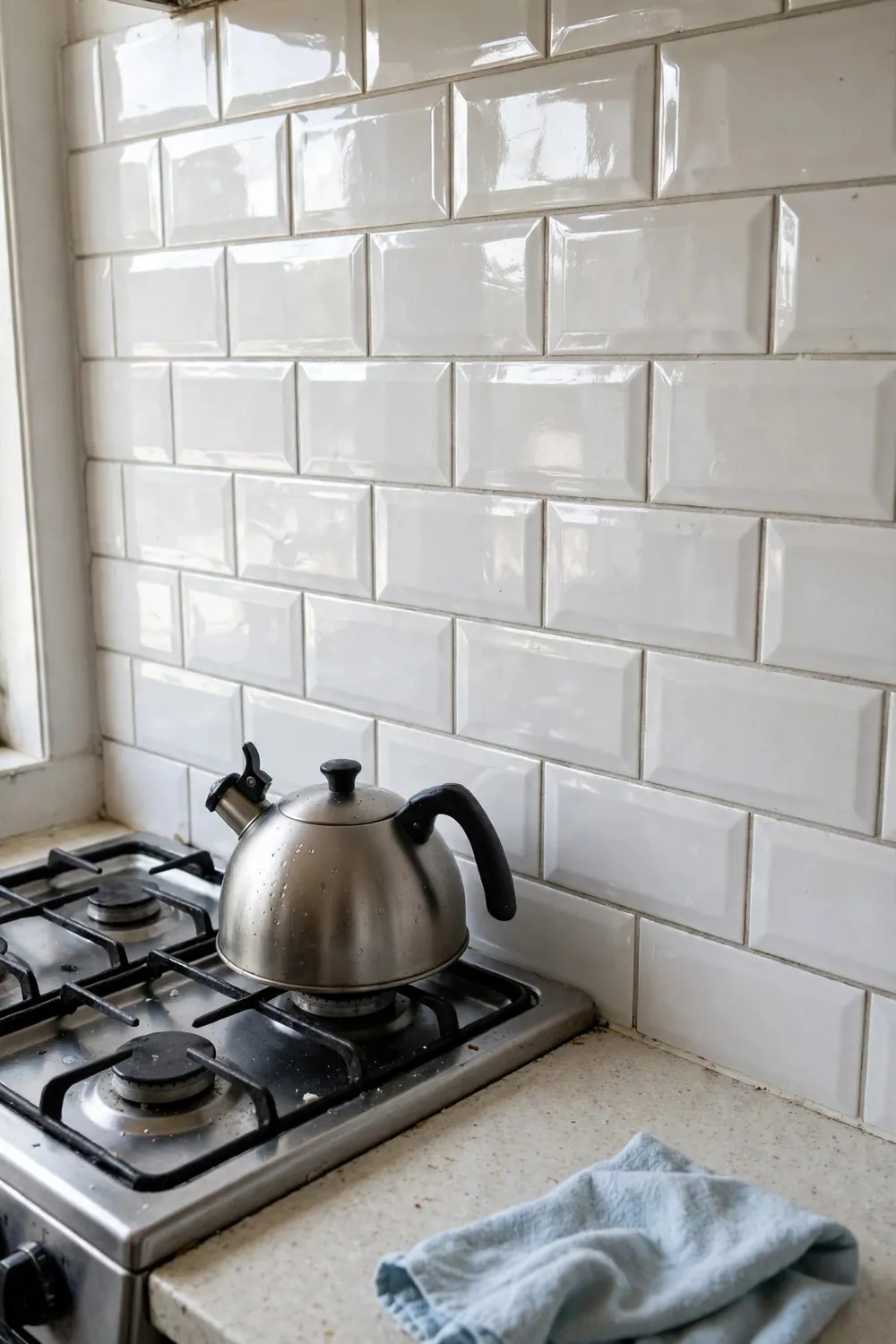 Bright tiny kitchen: choose a Light Backsplash (or Fake One Beautifully)