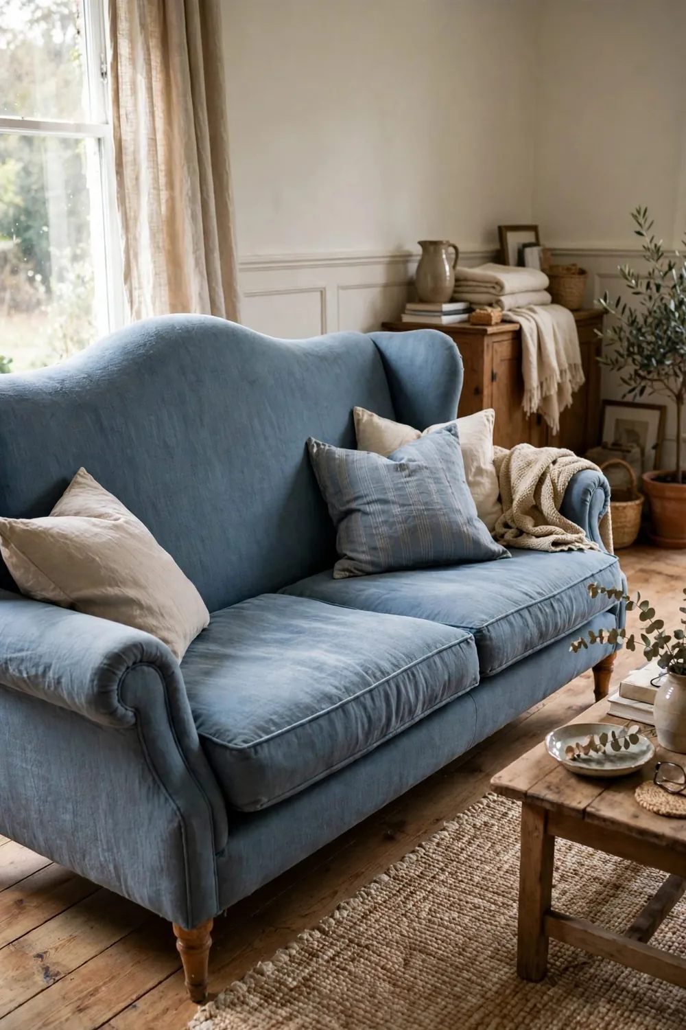 Living room sofa: the Camelback Sofa