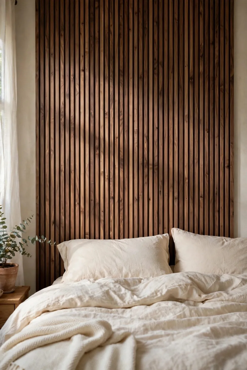 Room with warm wood wall decor: wood Slat Accent Wall