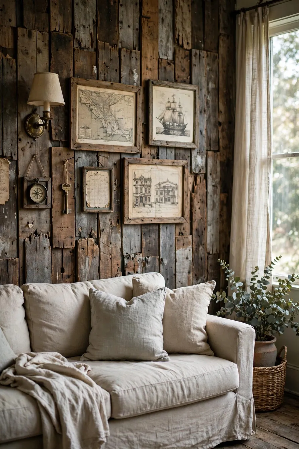 Room with warm wood wall decor: reclaimed Wood Plank Wall