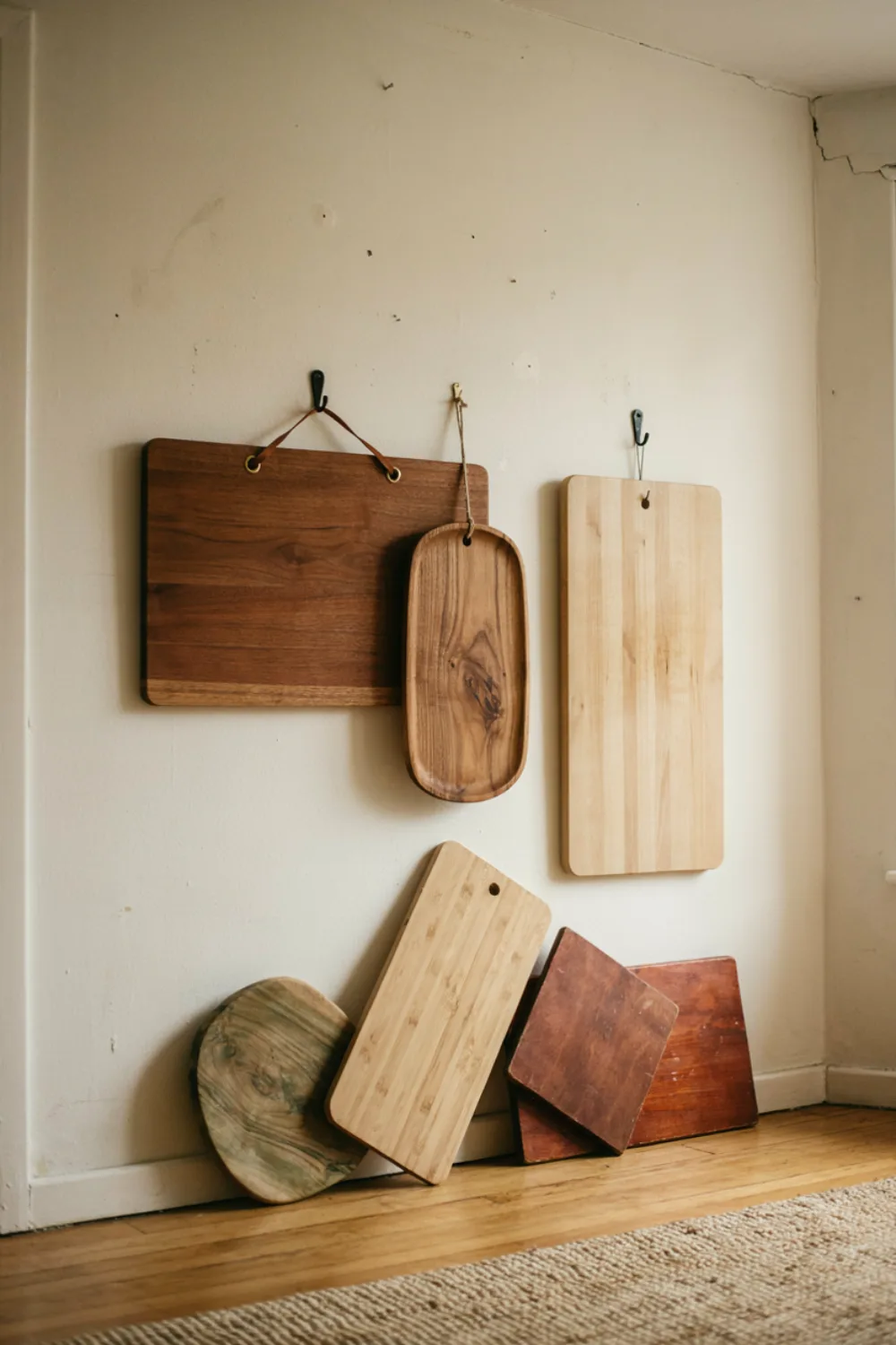 Room with warm wood wall decor: hang Wooden Boards as Kitchen Art