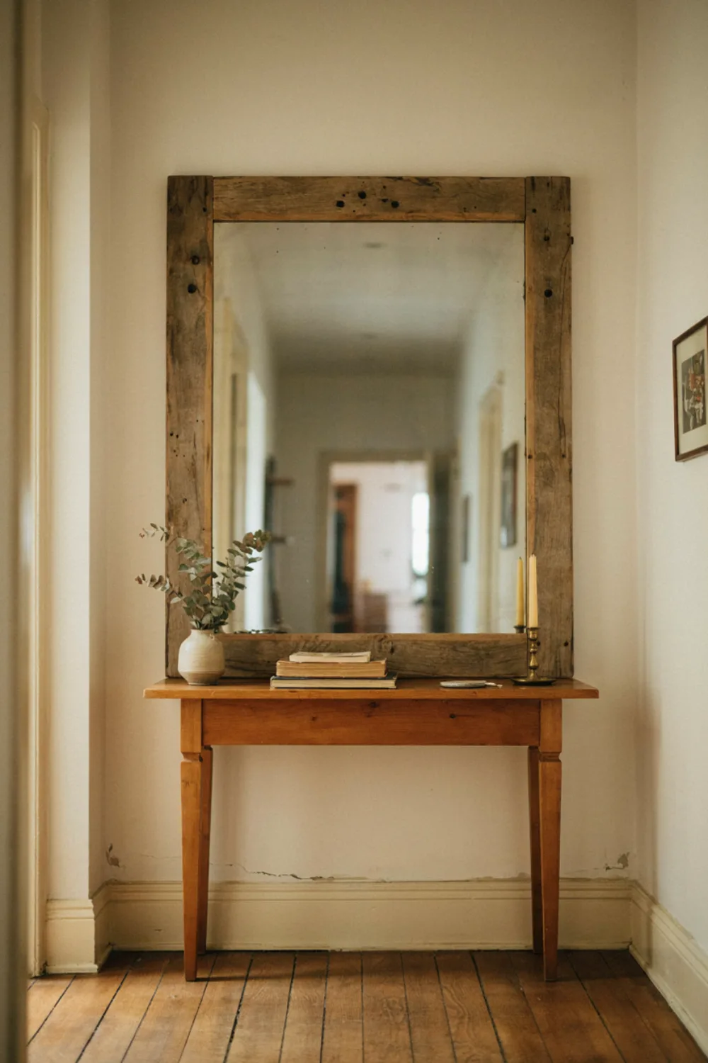 Room with warm wood wall decor: hang a Big Reclaimed-Wood Mirror